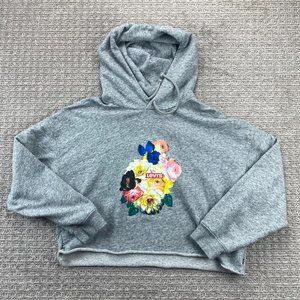 Levi's Cropped Sweater Women Large L Gray Crop Top Hoodie Pullover Graphic Print